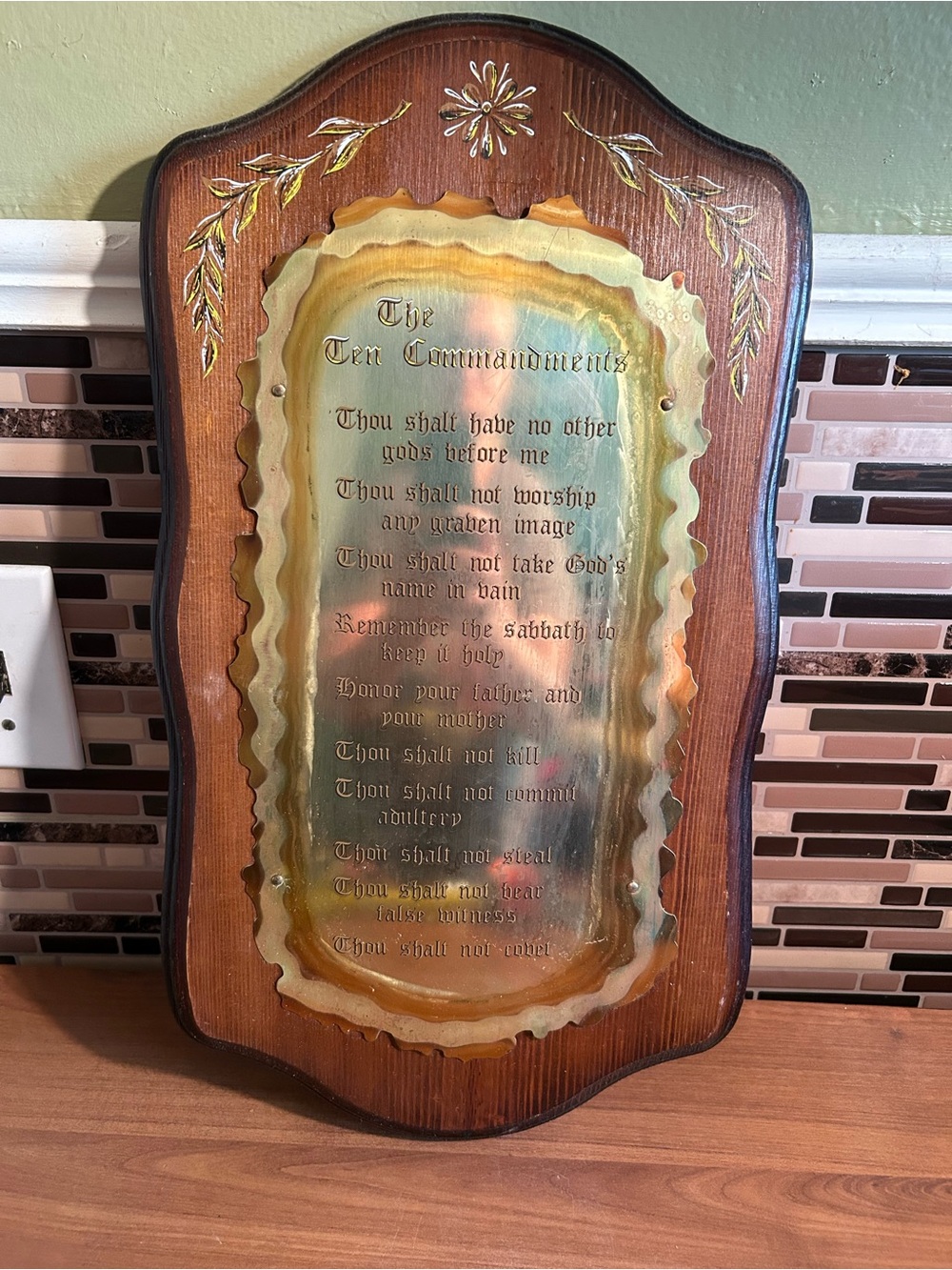 Vintage Wall Plaque - The Ten Commandments - Brown and Gold
